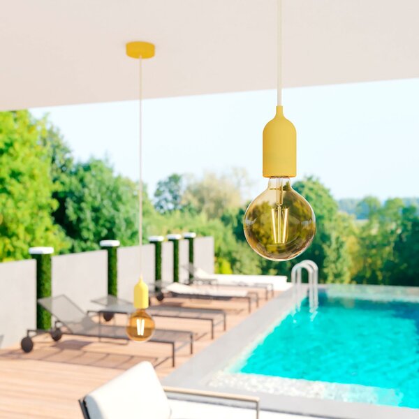 Creative cables EIVA pastel - závěsná lampa IP65 do exteriéru s textilním kabelem, barevným silikonovým baldachýnem a objímkou, voděodolná Barva: Světle zelená