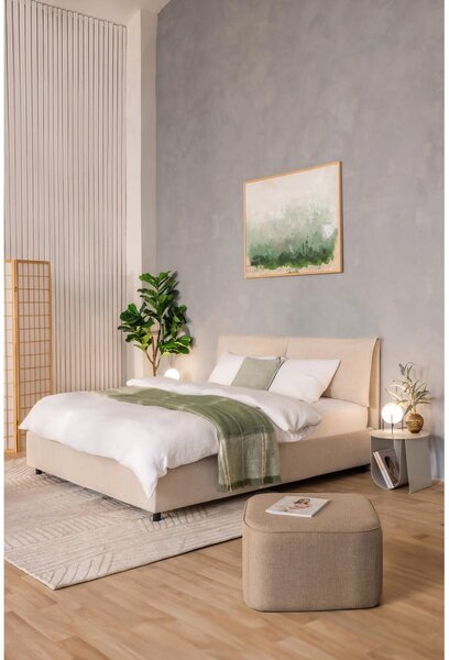 Béžová čalouněná dvoulůžková postel s úložným prostorem s roštem 160x200 cm Myra Pillow – Bonami Selection