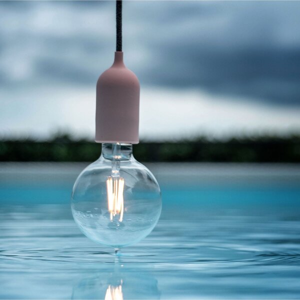 Creative cables EIVA pastel - závěsná lampa IP65 do exteriéru s textilním kabelem, barevným silikonovým baldachýnem a objímkou, voděodolná Barva: Světle zelená