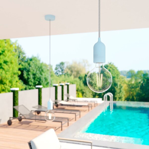 Creative cables EIVA pastel - závěsná lampa IP65 do exteriéru s textilním kabelem, barevným silikonovým baldachýnem a objímkou, voděodolná Barva: Světle zelená