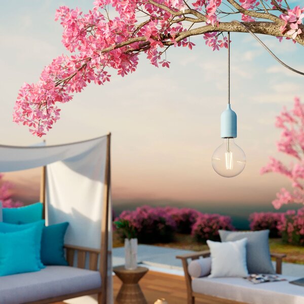 Creative cables EIVA pastel závěsná lampa IP65 do exteriéru s textilním kabelem, decentralizerem, silikonovým baldachýnem a objímkou, voděodolná Barva: Hořčicově žlutá