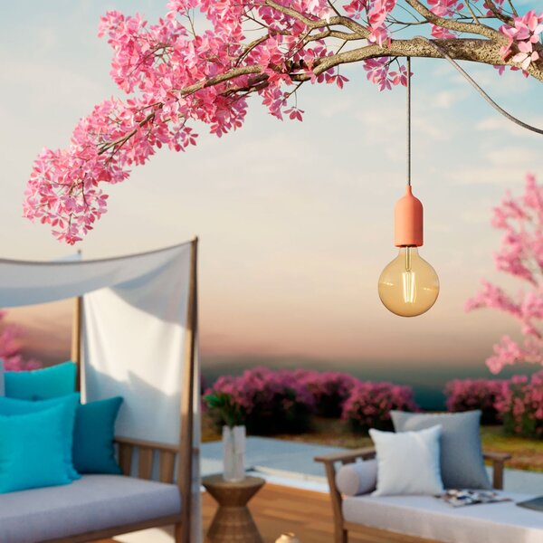 Creative cables EIVA pastel závěsná lampa IP65 do exteriéru s textilním kabelem, decentralizerem, silikonovým baldachýnem a objímkou, voděodolná Barva: Hořčicově žlutá