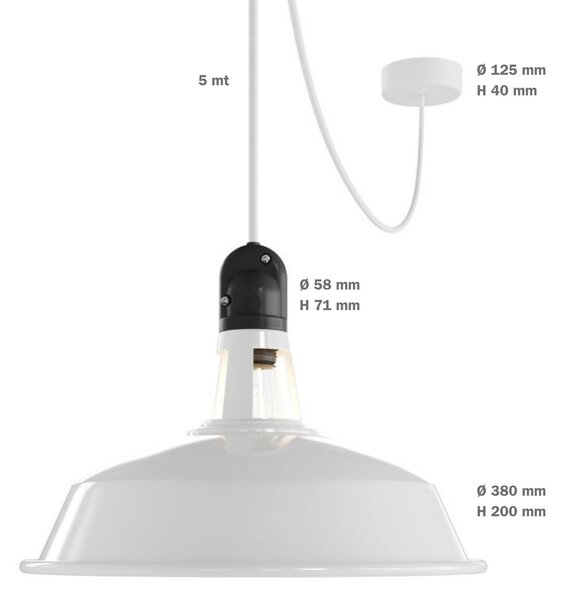 Creative cables EIVA závěsná lampa IP65 do exteriéru se stínidlem, textilním kabelem, decentralizerem, baldachýnem a objímkou, voděodolná Barva: Černá