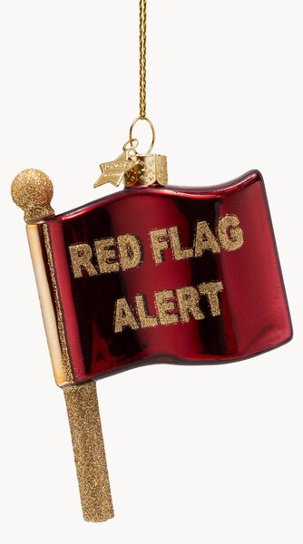 Ručně foukaná vánoční ozdoba Red Flag