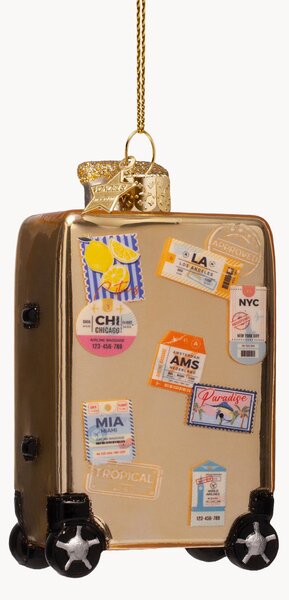 Ručně foukaná vánoční ozdoba Gold Suitcase