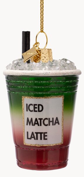 Ručně foukaná vánoční ozdoba Strawberry Iced Matcha