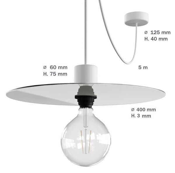 Creative cables EIVA elegant závěsná lampa se stínidlem, 5m textilního kabelu, decentralizér, silikonový baldachýn a objímka, IP65 voděodolná Barva: Černá