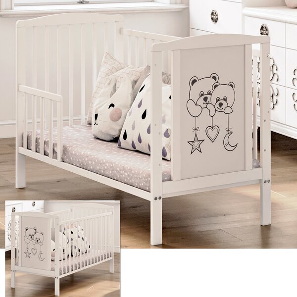 Dětská postýlka s bočnicí 2v1 Timmi 60x120 se dvěma medvídky Druh matrace: kokos pohanka matrace 60x120x11cm + 1190kć