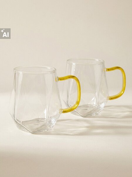 Sinsay - Skleněné hrnky s geometrickým dnem 2 pack - clear
