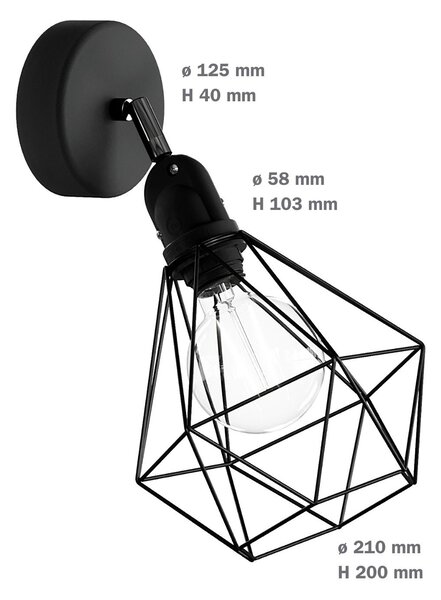 Creative cables Fermaluce EIVA s nastavitelnou spojkou a stínidlovým rámem diamant, IP65 Barva: Černá