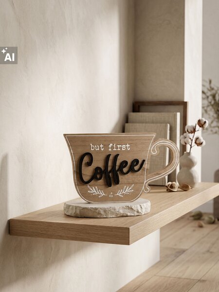 Sinsay - Stojací dekorace ve tvaru šálku s nápisem Coffee - béžová