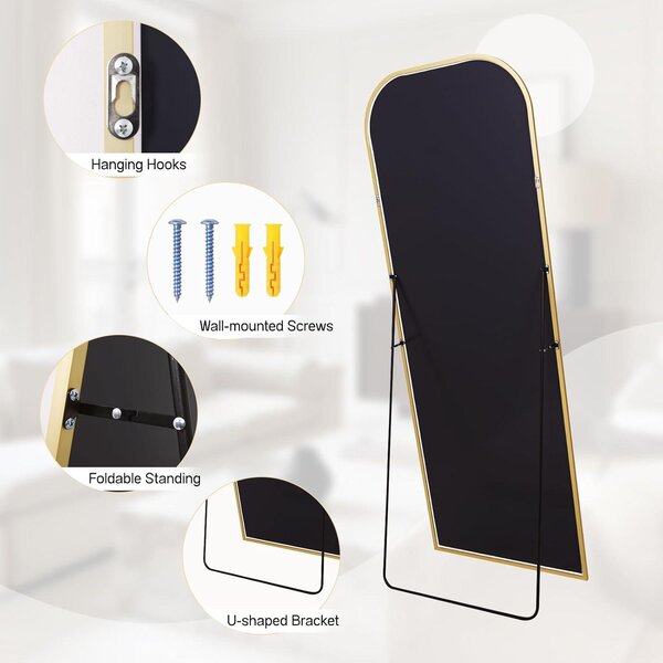 Zrcadlo na podlaze - Stojací zrcadlo - Kosmetické zrcadlo - Nástěnné zrcadlo - Zrcadlo na celou výšku - Extra velké, 180x76 cm