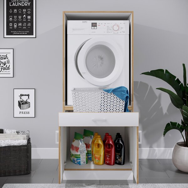 SKŘÍŇKA NAD PRAČKU, bílá, medový dub, 67/162/68 cm MID.YOU - Víceúčelové skříně, Online Only