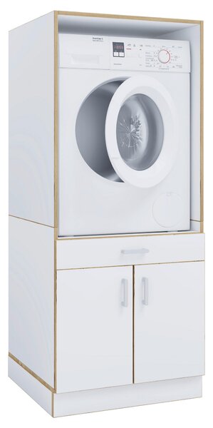 SKŘÍŇKA NAD PRAČKU, bílá, medový dub, 67/162/68 cm MID.YOU - Víceúčelové skříně, Online Only