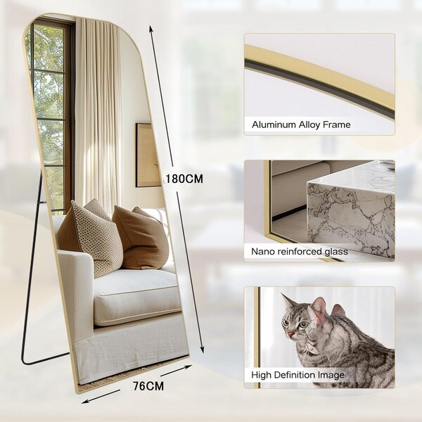 Zrcadlo na podlaze - Stojací zrcadlo - Kosmetické zrcadlo - Nástěnné zrcadlo - Zrcadlo na celou výšku - Extra velké, 180x76 cm