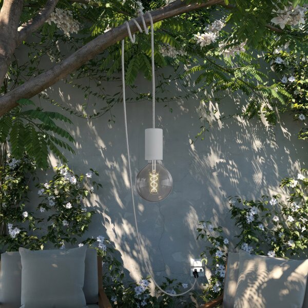 Creative cables EIVA snake elegant, přenosná venkovní lampa, 5 m textilní kabel, voděodolná objímka IP65 a zástrčka Barva: Bílá