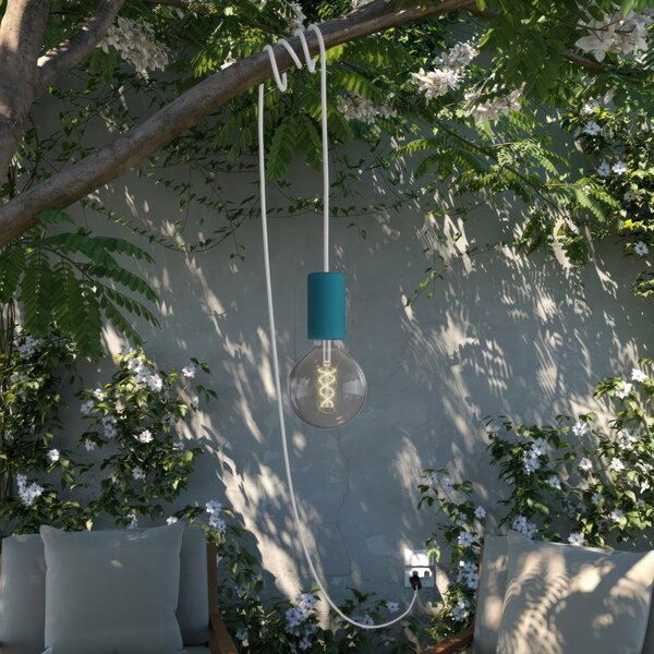 Creative cables EIVA snake elegant, přenosná venkovní lampa, 5 m textilní kabel, voděodolná objímka IP65 a zástrčka Barva: Bílá