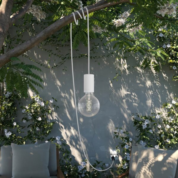 Creative cables EIVA snake elegant, přenosná venkovní lampa, 5 m textilní kabel, voděodolná objímka IP65 a zástrčka Barva: Bílá