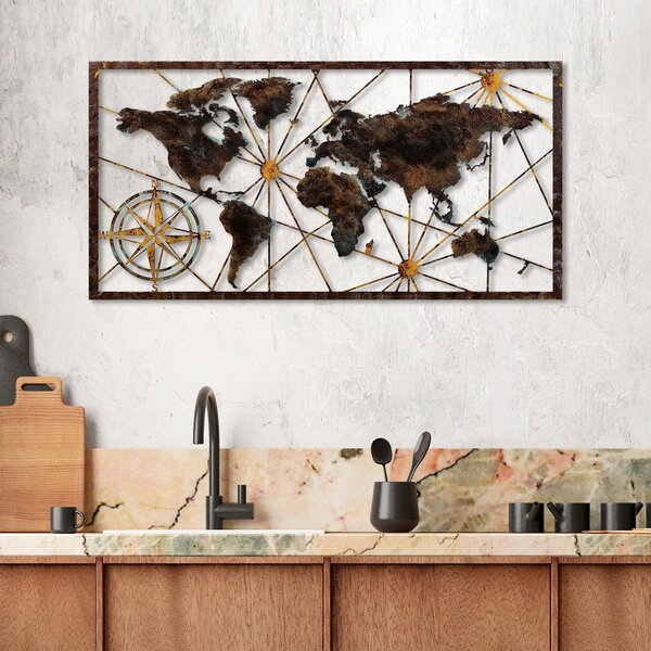Wallity Nástěnná kovová dekorace World Map Large 1 vícebarevná