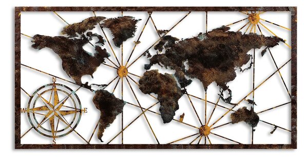 Wallity Nástěnná kovová dekorace World Map Large 1 vícebarevná
