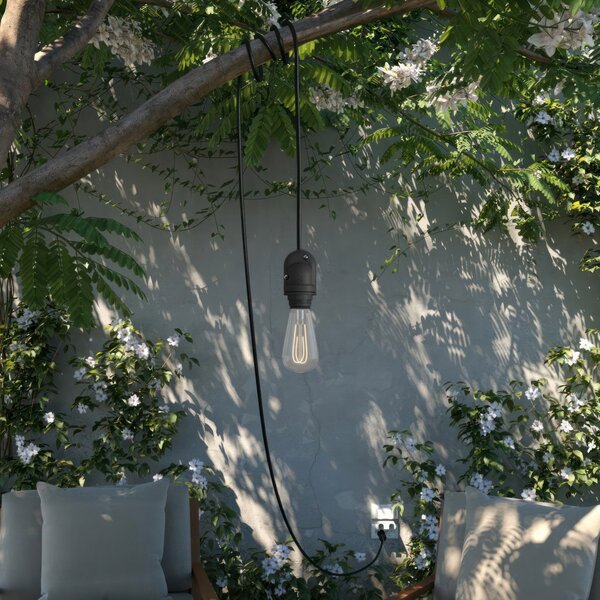 Creative cables EIVA snake, přenosná venkovní lampa, 5 m textilní kabel, vodě odolná objímka IP65 a zástrčka Barva: Černá