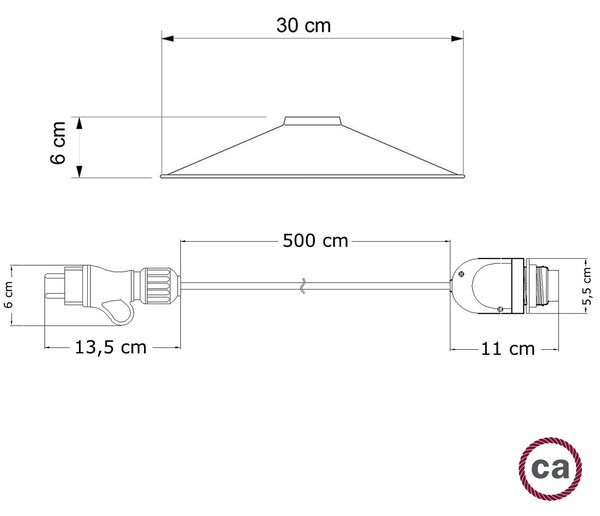 Creative cables EIVA snake se stínidlem swing, přenosná venkovní lampa, 5 m textilní kabel, voděodolná objímka IP65 a zástrčka Barva: Černá