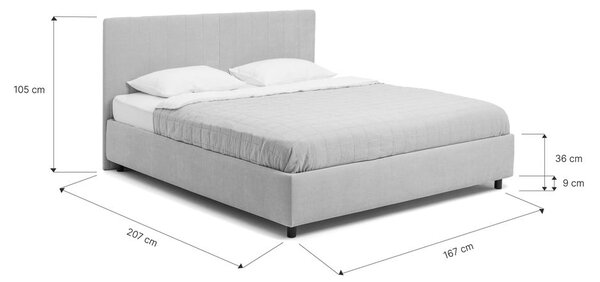 Šedá čalouněná dvoulůžková postel s úložným prostorem s roštem 160x200 cm Myra Slim Line – Bonami Selection
