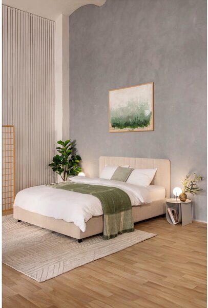 Béžová čalouněná dvoulůžková postel s úložným prostorem s roštem 160x200 cm Myra Slim Line – Bonami Selection