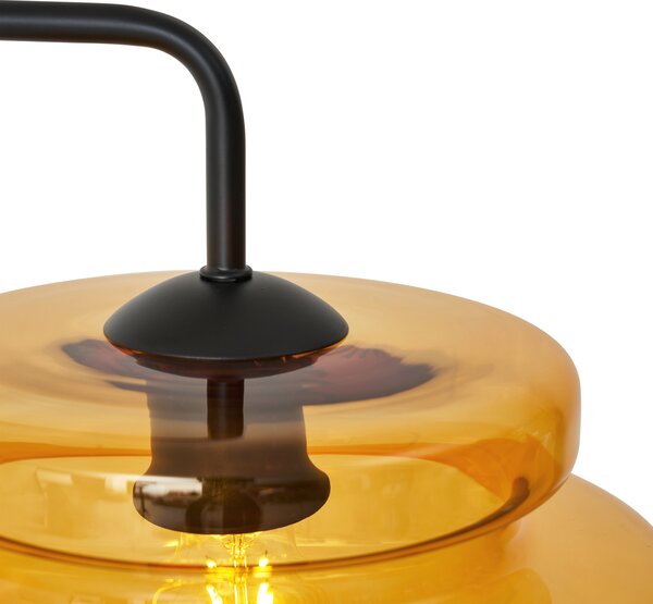 Retro stojací lampa černá s oranžovým sklem - Denise