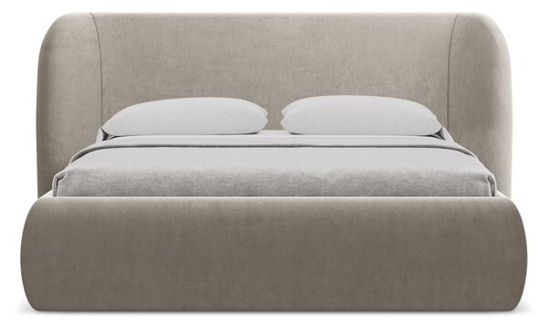 Čalouněná dvoulůžková postel taupe s úložným prostorem s roštem 160x200 cm Hauke – Makamii