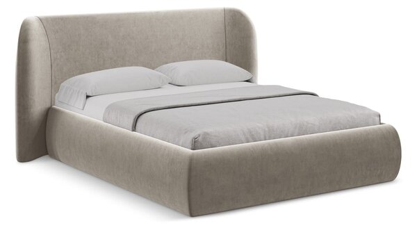 Čalouněná dvoulůžková postel taupe s úložným prostorem s roštem 160x200 cm Hauke – Makamii