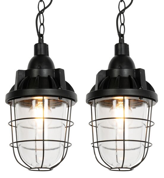 Sada 2 průmyslových závěsných lamp černých - Cabin