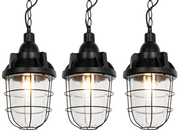 Sada 3 průmyslových závěsných lamp černých - Cabin