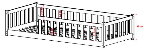 Dětská Montessori postel z masivu borovice BETTY - 200x120 cm - BÍLÁ
