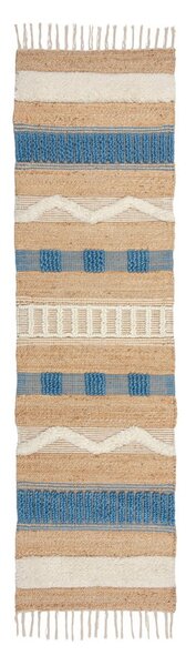 Ručně tkaný běhoun s příměsí juty v modro-přírodní barvě 60x230 cm Medina Jute – Flair Rugs