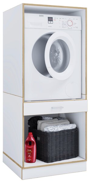 SKŘÍŇKA NAD PRAČKU, bílá, medový dub, 67/162/68 cm MID.YOU - Víceúčelové skříně, Online Only