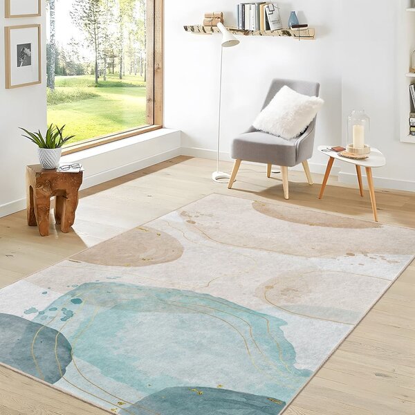 Krémovo-tyrkysový pratelný běhoun 80x200 cm Puddle – Mila Home