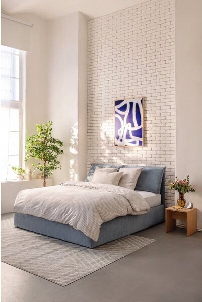 Modrá čalouněná dvoulůžková postel s úložným prostorem s roštem 160x200 cm Myra Pillow – Bonami Selection