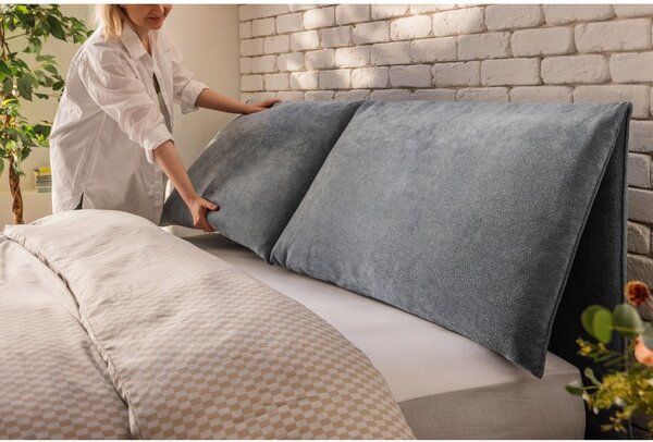 Modrá čalouněná dvoulůžková postel s úložným prostorem s roštem 160x200 cm Myra Pillow – Bonami Selection
