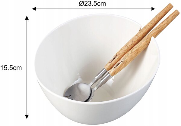 Porcelánová mísa bílá 23cm na salát s lžícemi KLAUSBERG KB-7787