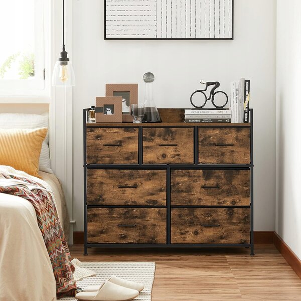 Komoda Songmics černá průmyslová s mnoha zásuvkami 98x28,5x85 cm matná
