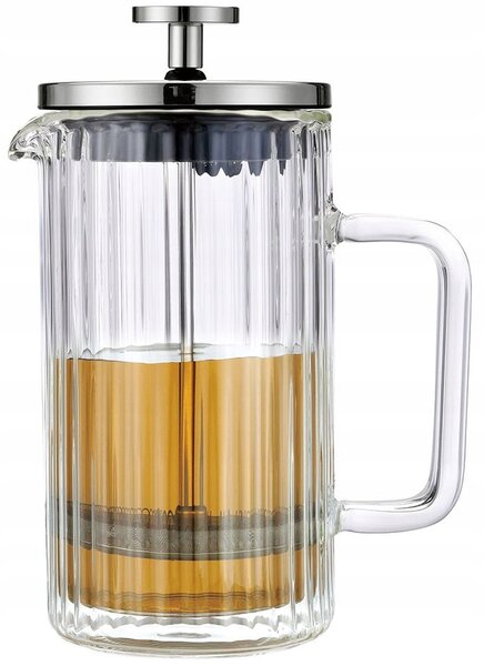 Skleněný french press na kávu a čaj 350 ml, stříbrný KLAUSBERG 7756