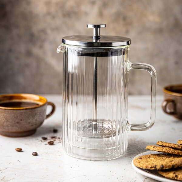 Skleněný french press na kávu a čaj 350 ml, stříbrný KLAUSBERG 7756