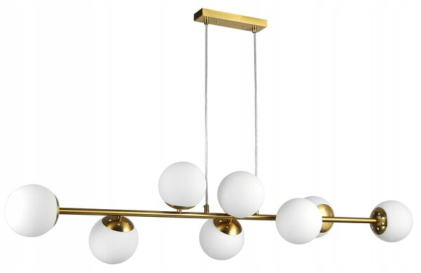 Závěsné stropní svítidlo lustr skleněná koule 8xE27 LOFT 120cm zlatá bílá
