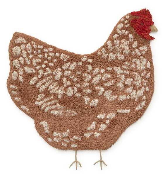 Hnědý pratelný ručně tkaný bavlněný dětský koberec 110x100 cm Chicken – Lorena Canals