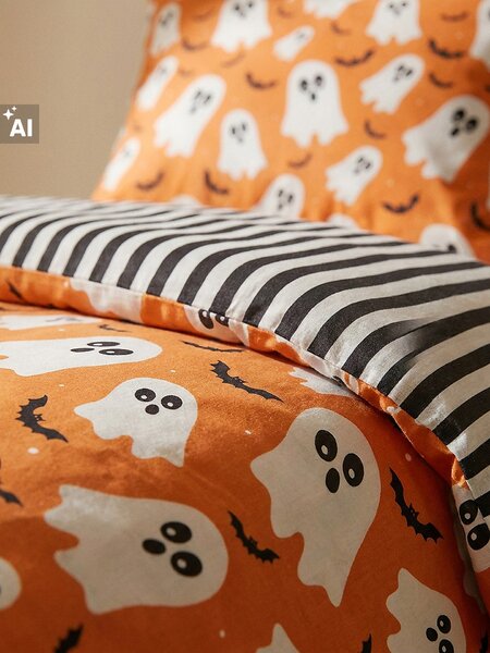 Sinsay - Sada ložního prádla s halloweenským motivem - oranžová