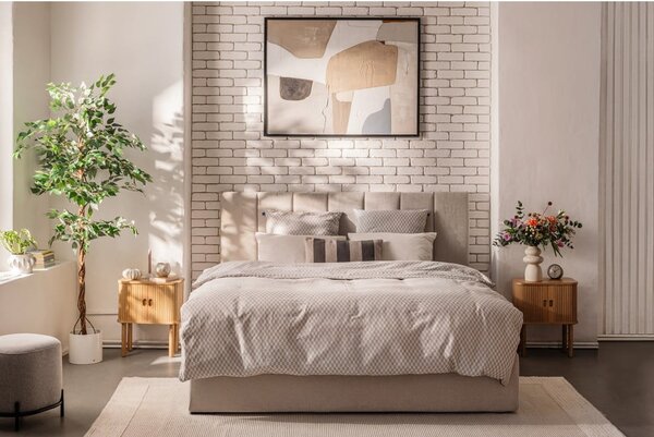Béžová čalouněná dvoulůžková postel s úložným prostorem s roštem 180x200 cm Thessa Bold Line – Bonami Selection