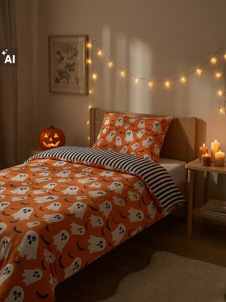 Sinsay - Sada ložního prádla s halloweenským motivem - oranžová