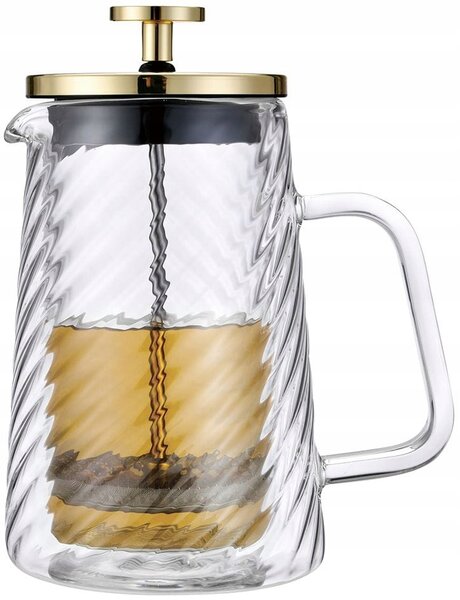 Skleněný french press na kávu a čaj 1000 ml zlatý Klausberg 7767