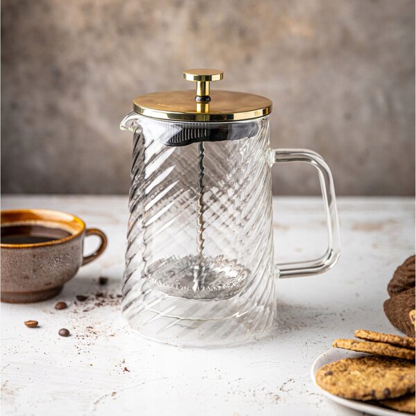 Skleněný french press na kávu a čaj 1000 ml zlatý Klausberg 7767